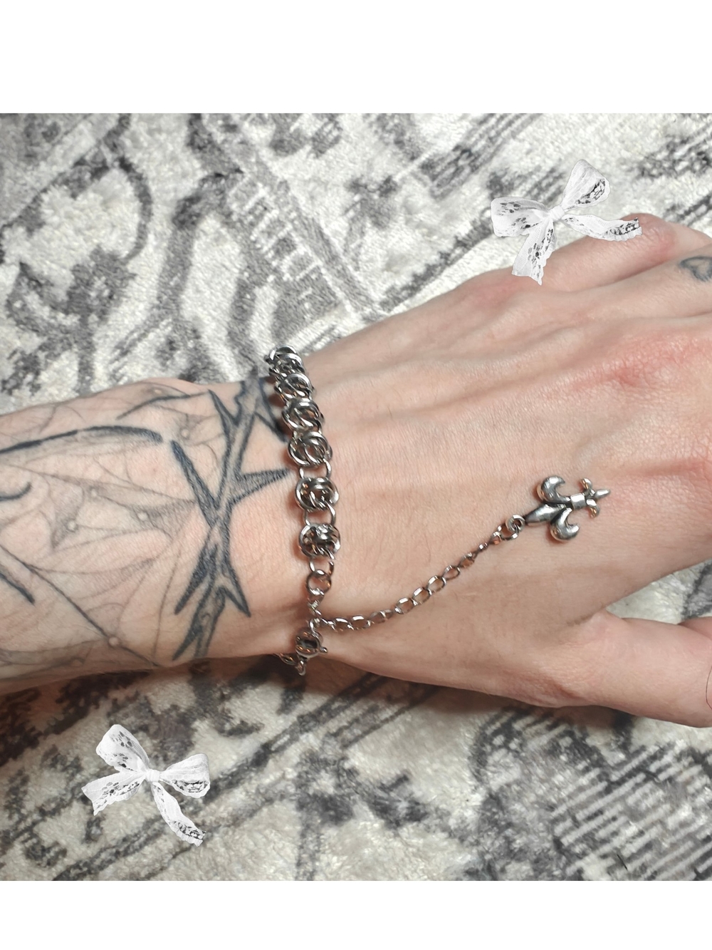 Stainless Steel Fluer De Lis Chainmaille Charm Bracelet - Handmade